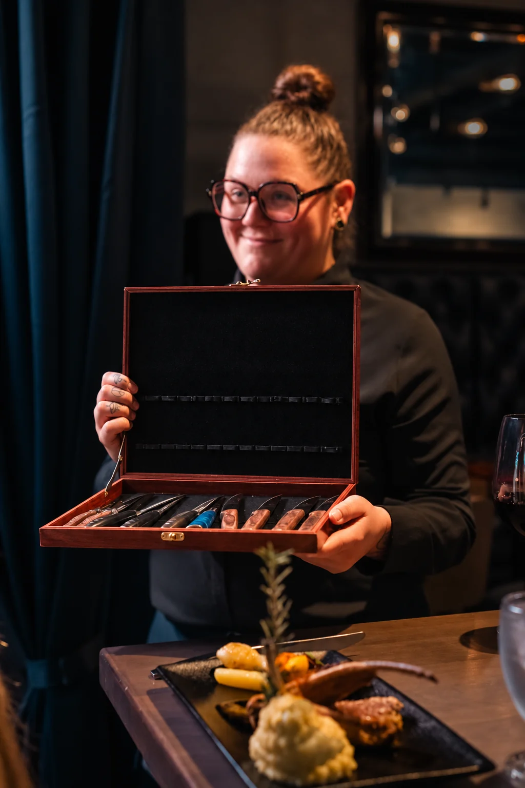 Steak knives presented to guests at Prime